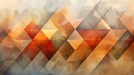 Poster - Abstract geometric background design with triangles, orange, brown, and beige tones art