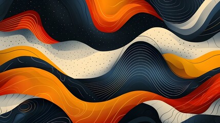 Poster - Abstract art wallpaper background orange white black waves modern design illustration