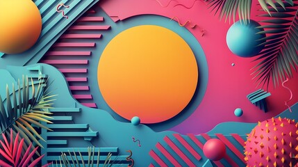 Poster - Abstract summer background with vibrant colors and tropical elements for design projects