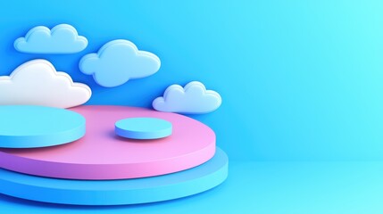 Poster - Abstract Visuals of Circular Elements with Clouds in a Blue Background