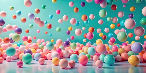 Poster - A vibrant array of pastel spheres, floating and cascading onto a surface, creating a joyful and playful scene.