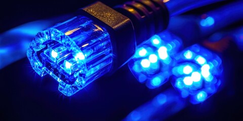 Blue cable with a blue light on it