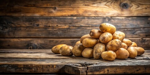 Poster - Rustic Still Life Featuring a Pile of Freshly Harvested Potatoes on Weathered Wood