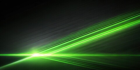 Poster - Abstract Green Light Streaks on Dark Background with Reflective Surface