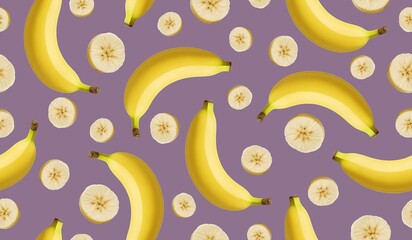 Wall Mural - Yellow banana fruits seamless pattern background