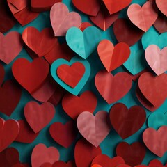 Wall Mural - red hearts on a red background