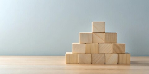 Aufkleber - Wooden blocks arranged in ascending pyramid shape on a table