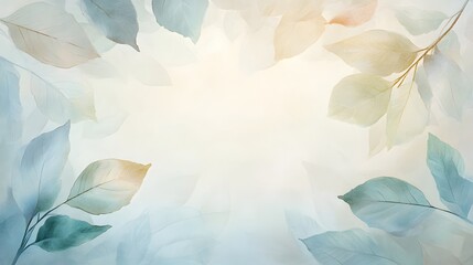 Poster - Delicate Watercolor Leaves Frame Soft Pastel Hues