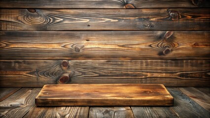 Aufkleber - Rustic Wooden Background with Aged Wood Planks and a Weathered Display Shelf