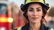 © ChanaphaStudio - A confident female firefighter stands in front of a fire truck, showcasing strength and determination in her role.