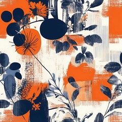 Poster - Bold Toile de Jouy Seamless Pattern with Floral and Abstract Elements