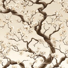 Poster - Elegant Seamless Pattern of Floral Branches and Twisting Vines