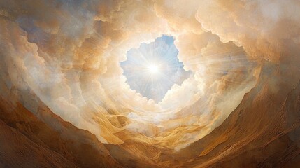 Wall Mural - Divine revelation scene in desert landscape religious ethereal atmosphere vision of ezekiel