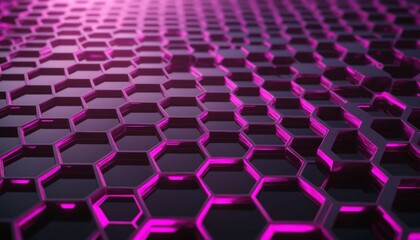 Wall Mural - 3D render, futuristic honeycomb grid with vibrant magenta light reflections