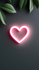 Poster - Minimalist heart icon in glowing neon pink on a dark background, simple and romantic, phone wallpaper.