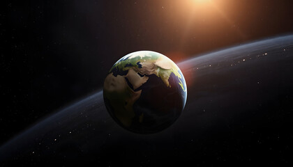 Wall Mural - Planet Earth in space 3D rendering elements of this image furnis, Side lit, with white tones