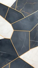 Poster - A minimalist geometric pattern, crisp white lines over a rich black and gold marble texture, luxurious yet simple design.