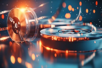 Poster - A close-up of a VHS tape's reels spinning inside the player, with the retro TV screen glowing faintly in the background