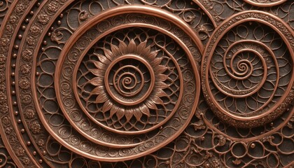 Wall Mural - Detailed embossed copper with elegant, spiraling motifs