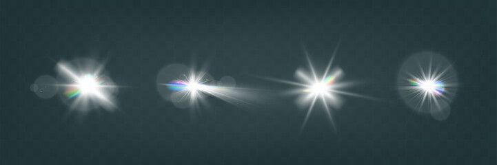 Wall Mural - set of glowing light effects with starbursts and radiating beams on a transparent background, ideal 