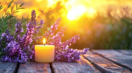 Poster - Mindfulness and stress management visualized with a cozy evening by candlelight Stock Photo with side copy space