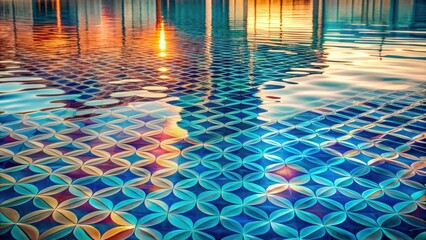 Poster - Serene Sunset Reflections on a Geometric Pool Floor