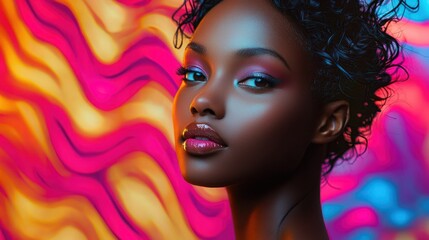 Wall Mural - a vibrant, colorful background with abstract patterns that accentuate the features of an attractive 