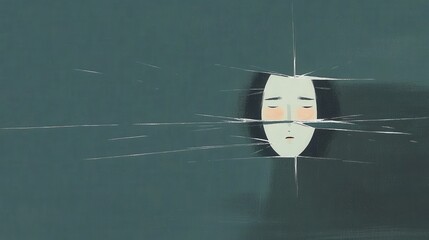Poster - Distorted Reflection in a Broken Mirror Highlighting a Pensive Expression of Inner Turmoil and Emotional Fragmentation