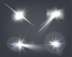 Wall Mural - set of glowing light effects with starbursts and radiating beams on a transparent background, ideal 