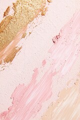 Poster - Abstract cosmetic background with soft pink, beige, and gold brush strokes on a neutral canvas providing ample space for text overlay
