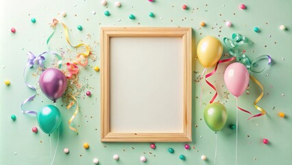 Poster - Pastel Balloons, Blank Frame, and Festive Confetti for Celebration