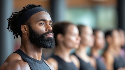 Poster - Physical fitness classes in modern gym facilities with diverse participants Stock Photo with side copy space