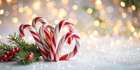 Poster - Festive Candy Canes with Evergreen and Sparkling Lights