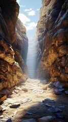 Poster - Narrow canyon illuminated by sunlight with stunning sandstone walls creating a dramatic landscape in nature