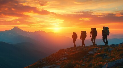 Poster - Family physical fitness activities such as hiking or playing sports together Stock Photo with side copy space