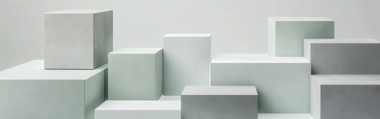Poster - Soft pastel mint and gray blocks create an airy composition dissolving into white, ideal for modern decor and artistic displays
