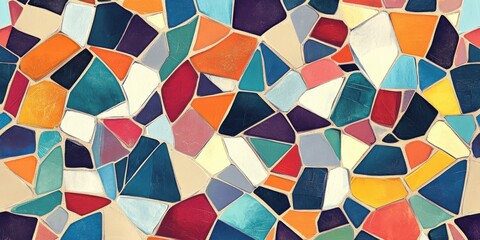 Poster - Mosaic-inspired texture showcasing vibrant geometric shapes with rough edges in a colorful arrangement