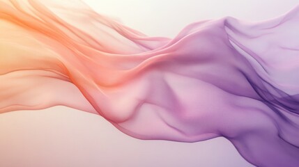 Poster - Elegant coral and lavender fabric flowing gracefully on a soft white background