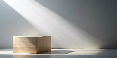 Poster - Simple Wooden Cube Display Against a Light Wall with Sunbeams