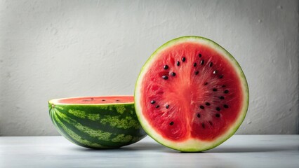 Aufkleber - Juicy summer watermelon slices on a rustic white table