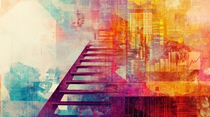 Poster - visual representation of financial growth through a vibrant ladder and analytics overlay illustratin