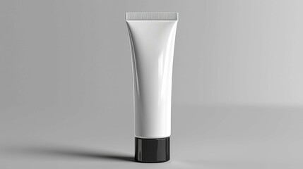 A blank cosmetic tube standing upright against a minimalist background. Ideal for showcasing skincare or makeup products in a modern design.