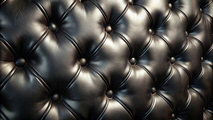 Poster - Close-up Texture of Elegant Black Leather Upholstery with Button Tufting Detail