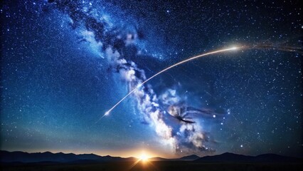 Wall Mural - a celestial event unfolds, a meteor streaks across a vibrant night sky, illuminating the majestic mi
