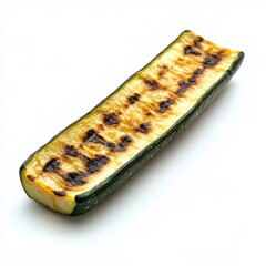 Poster - Grilled zucchini slice with golden char marks showcases glossy texture on white background