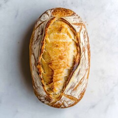 Aufkleber - Crusty sourdough bread loaf with golden-brown edges on a white background
