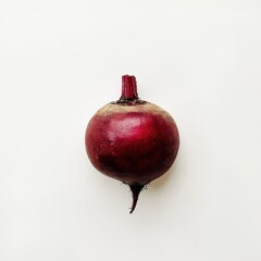 Poster - Fresh beetroot with smooth deep red skin and green stem on a white backdrop showcasing natural beauty and freshness