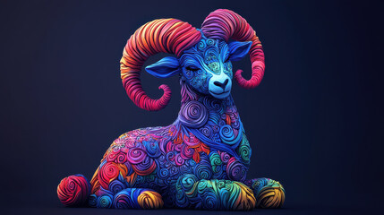 Aufkleber - Colorful 3D Capricorn zodiac goat with vibrant clay texture, showcasing intricate swirls and patterns. This artistic representation captures essence of creativity and uniqueness