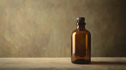 Canvas Print - Amber glass bottle on a textured surface with warm lighting