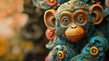 Poster - detailed 3D design of monkey representing Leo zodiac sign, featuring vibrant colors and intricate floral patterns. This artistic piece captures whimsical charm and creativity